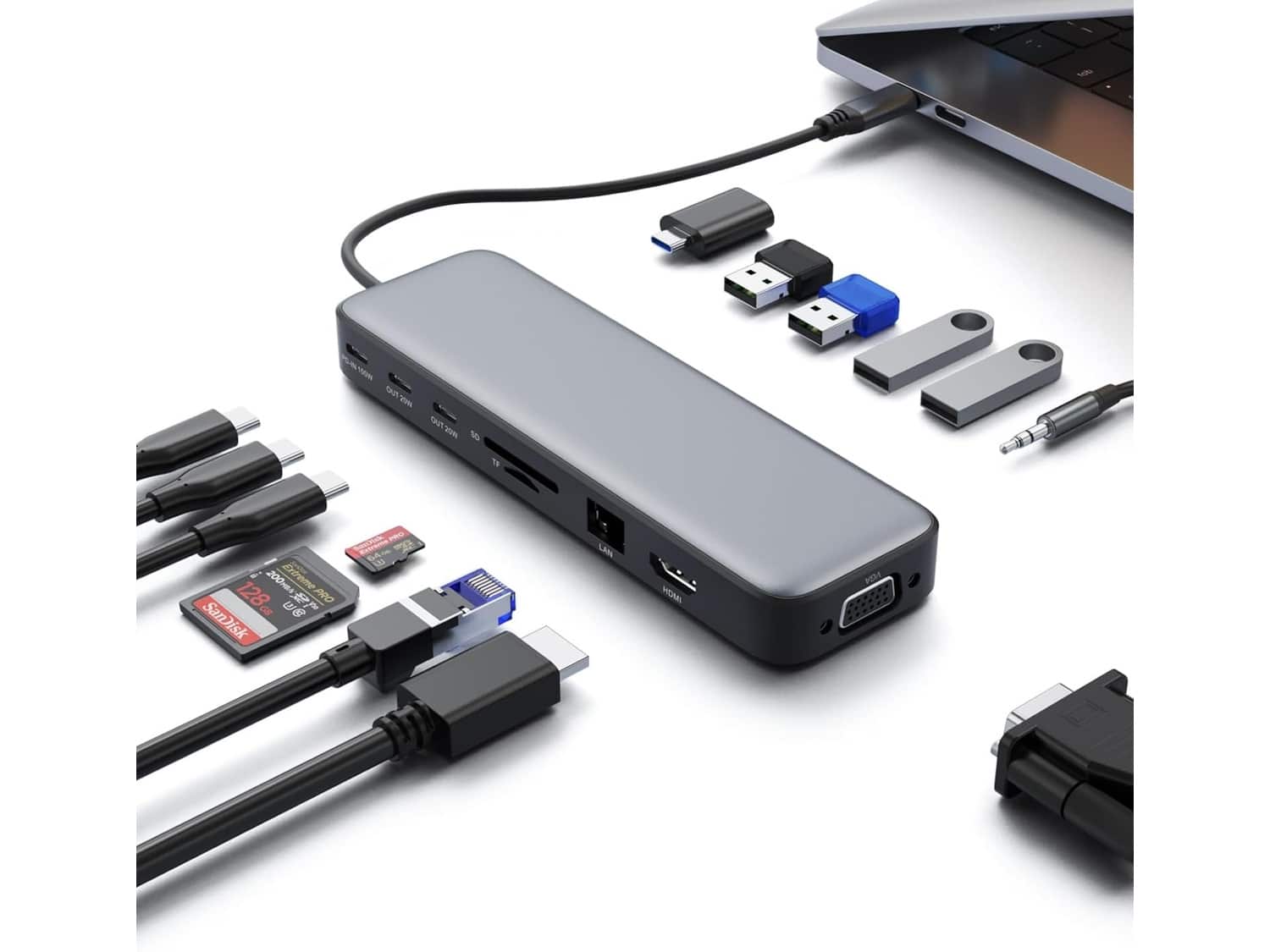 Pxwaxpy 14-in-1 USB-C Hub Laptop Docking Station